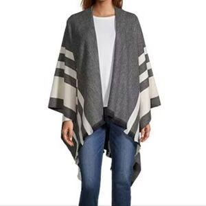 Liz Claiborne Womens Wrap Shawl Sweater Cardigan Poncho Gray White One Size NWT